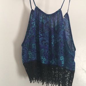 Blue  print crop top. Ties in back